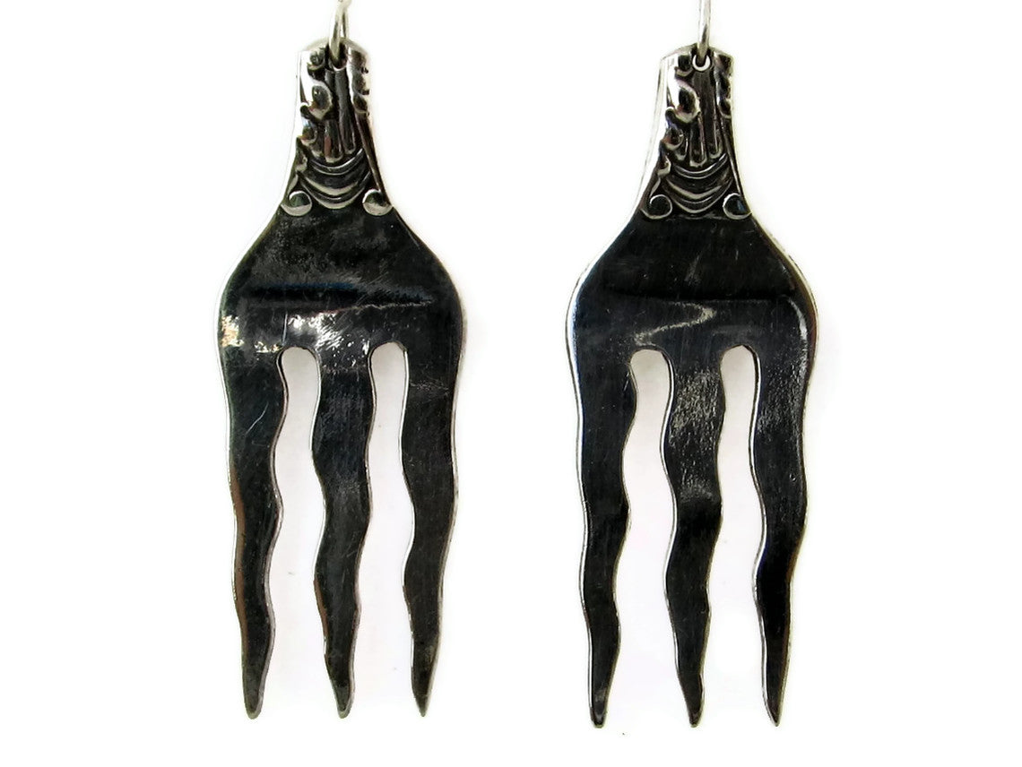 Fork Silverware Earrings Saxony Pattern Sterling Silver Earwires