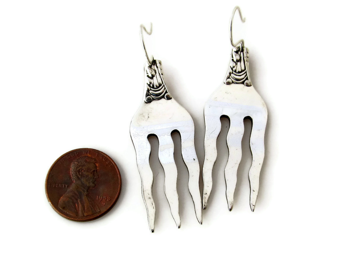 Fork Silverware Earrings Saxony Pattern Sterling Silver Earwires