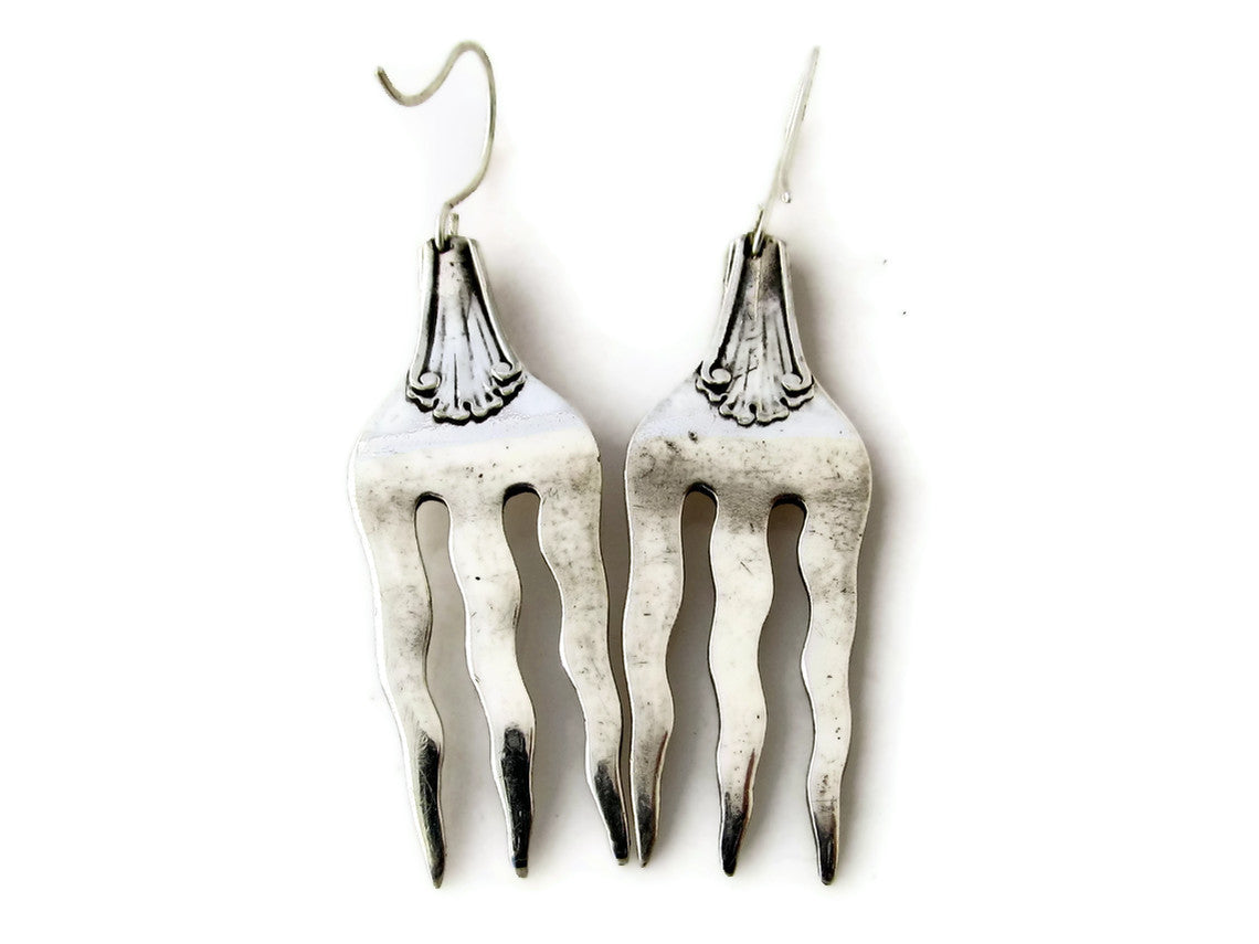 Fork Silverware Earrings Saxony Pattern Sterling Silver Earwires