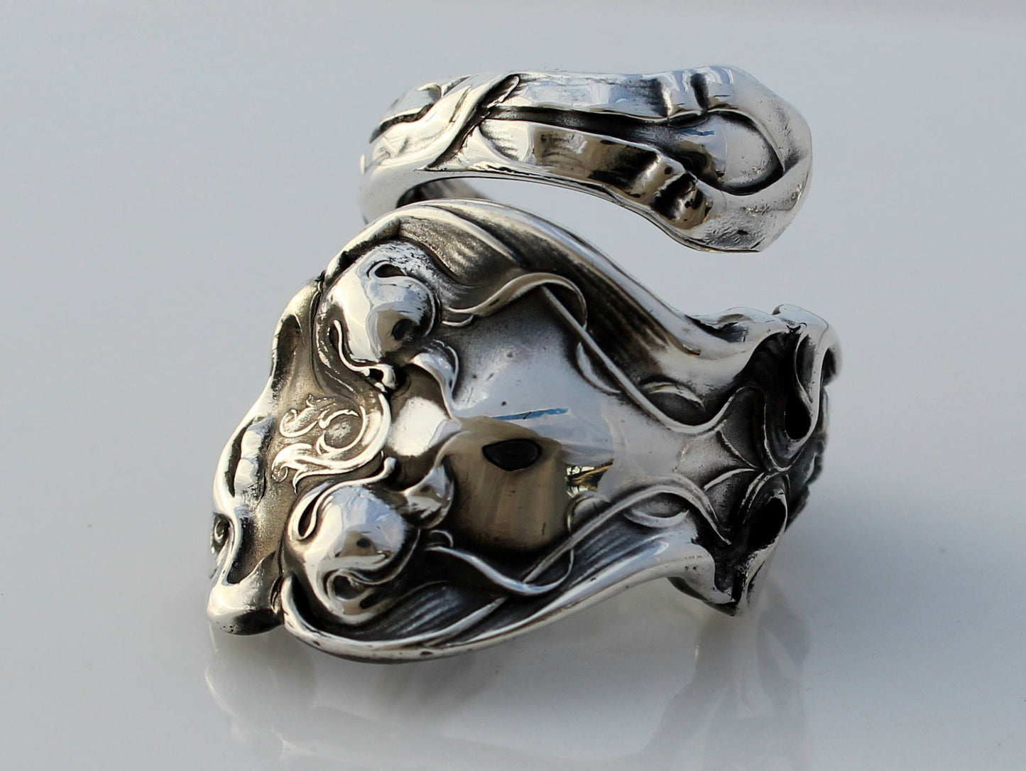 Sterling Silver Spoon Ring Dolphin Douvaine Art Nouveau by Unger 1890