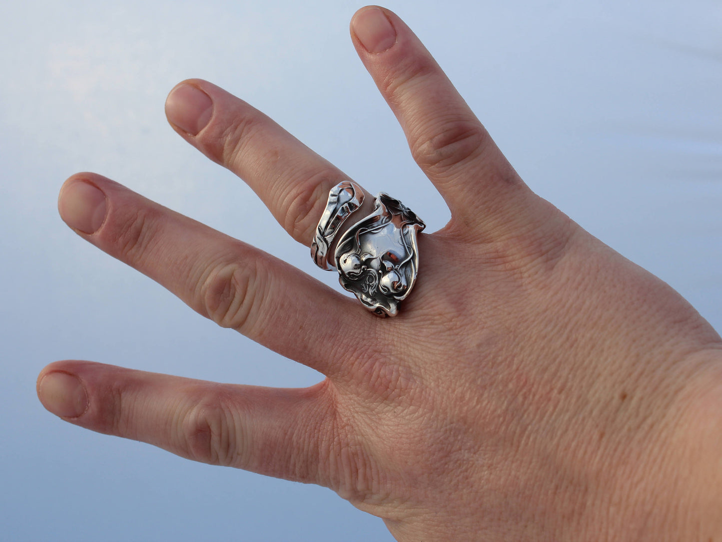 Sterling Silver Spoon Ring Dolphin Douvaine Art Nouveau by Unger 1890