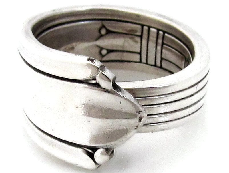 Silver Spoon Ring Cotillion, Art Deco Antique Silverware, Mens