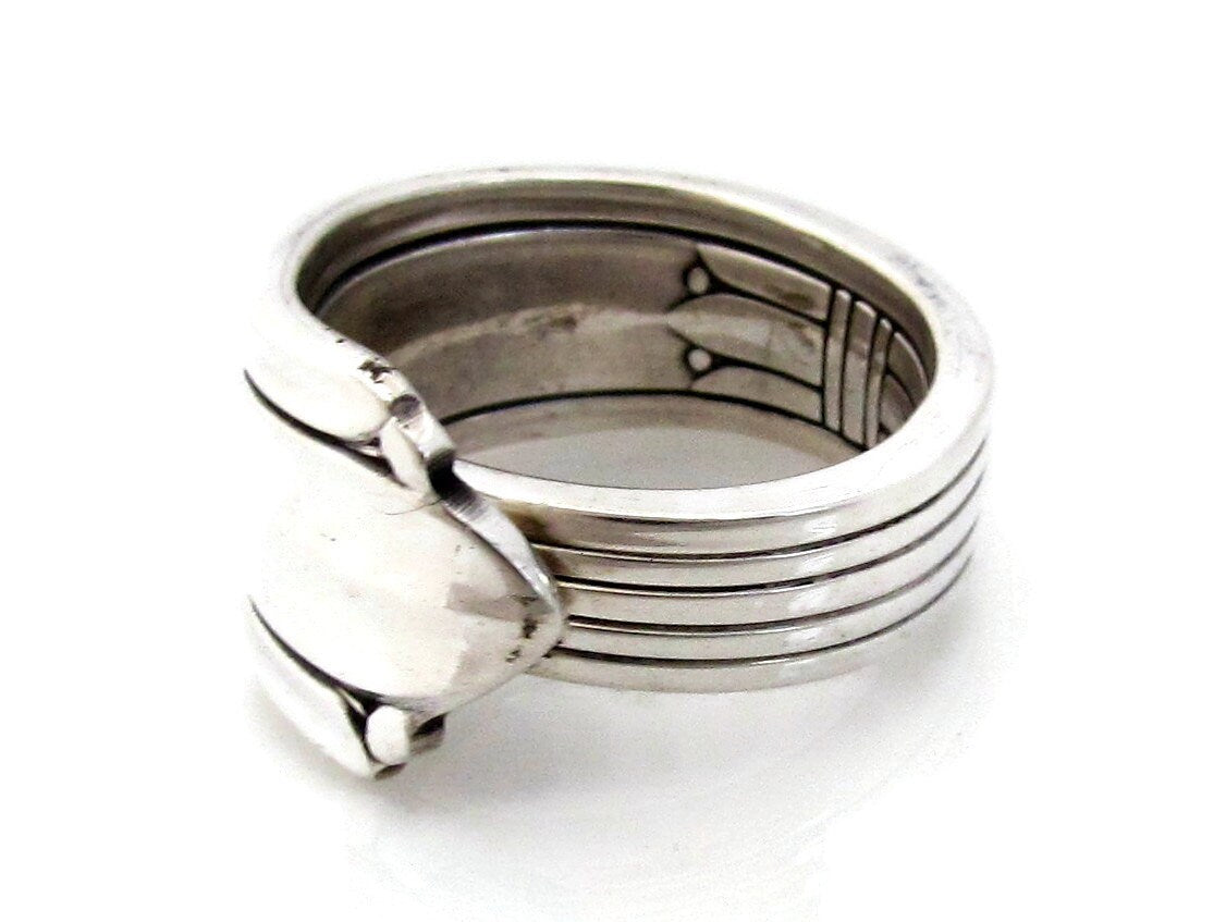 Silver Spoon Ring Cotillion, Art Deco Antique Silverware, Mens