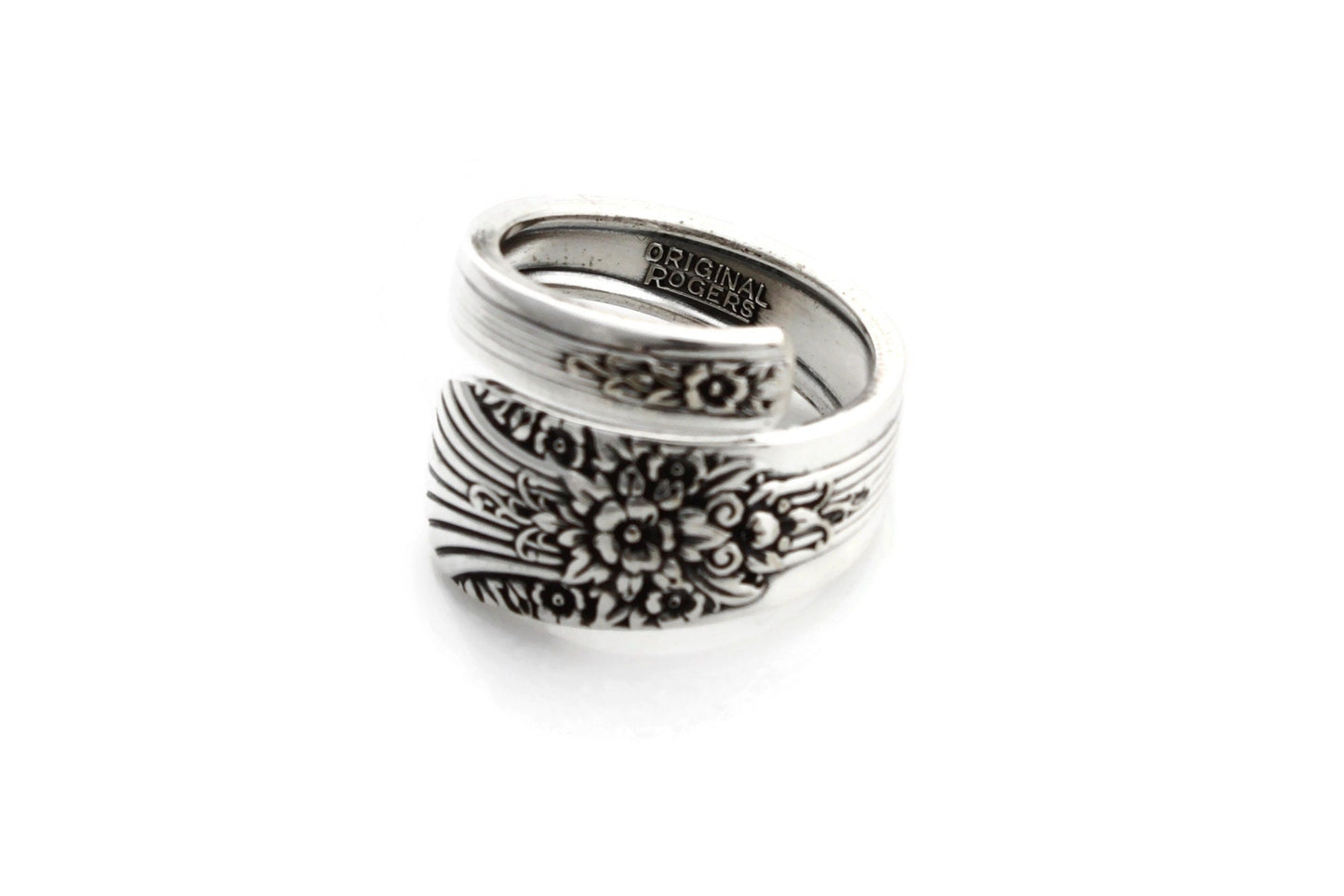 Silver Mist Wrapped Spoon Ring 1935 Marigold or Floral Silverware Jewelry