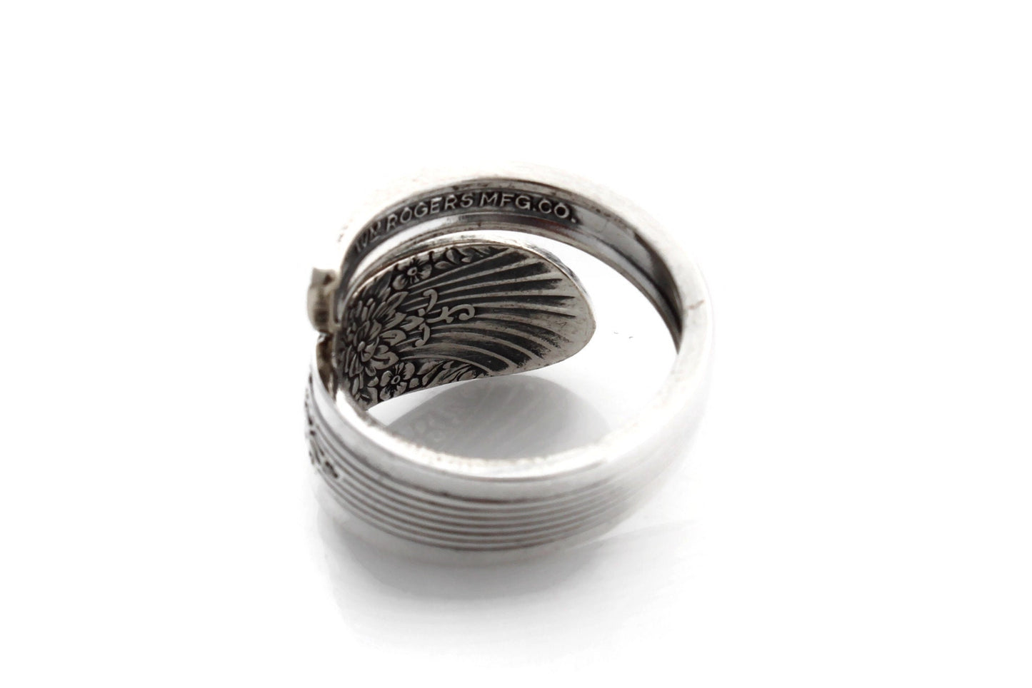 Silver Mist Wrapped Spoon Ring 1935 Marigold or Floral Silverware Jewelry