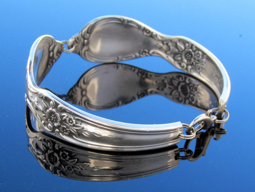 Silver Rose Bracelet Spoon Bracelet Victorian Rose 1954 Gift for Her Christmas Gift On Sale Bracelet Silverware Bracelet