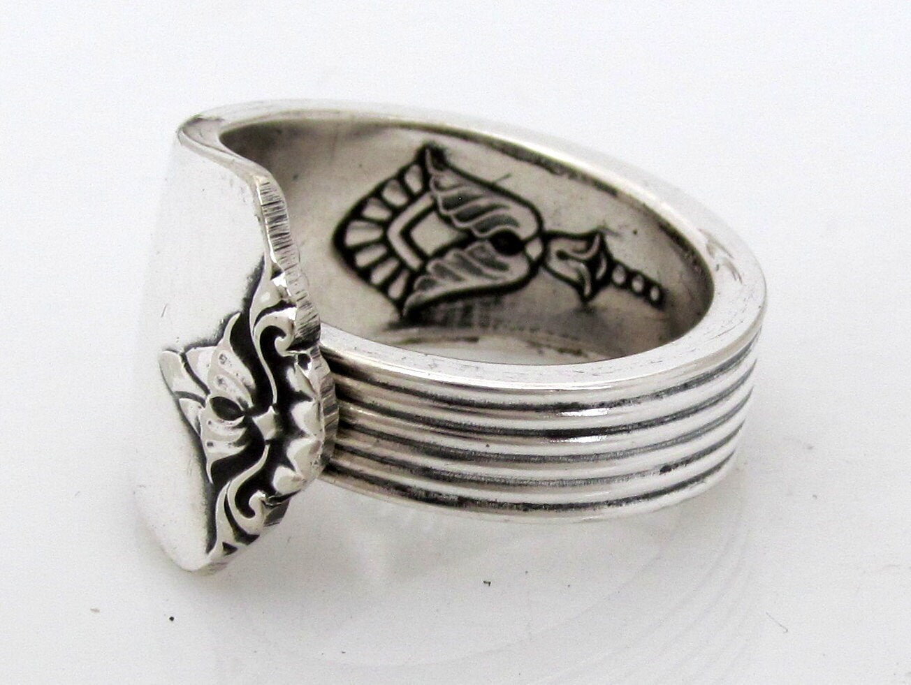 Art Deco Spoon Ring Guild Pattern Men Spoon Ring Mens Ring Gift for Him