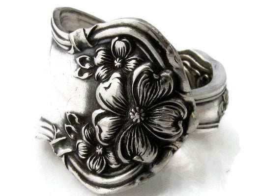Art Nouveau Silver Spoon Ring Arbutus Antique 1908