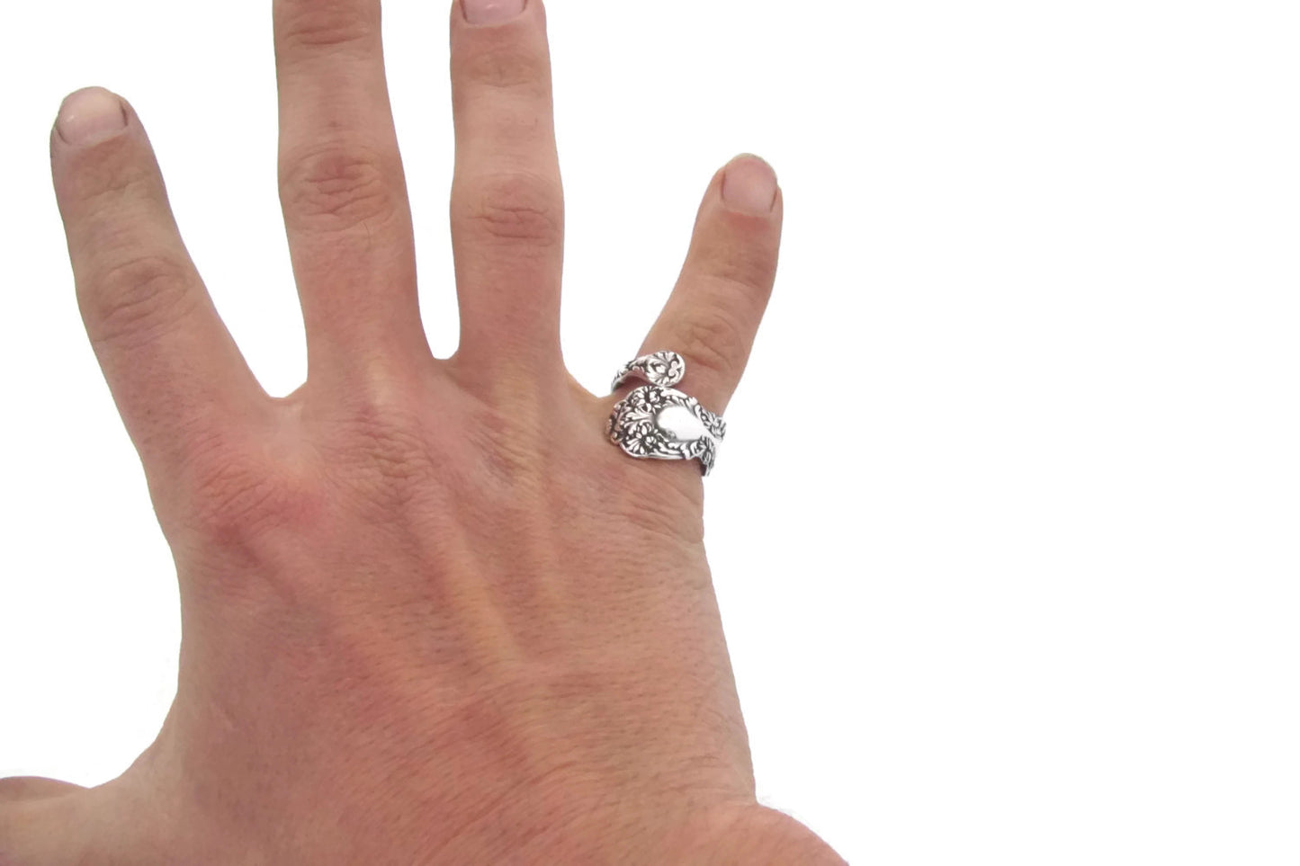 Sterling Silver Spoon Ring Size 5-8 Imperial Chrysanthemum