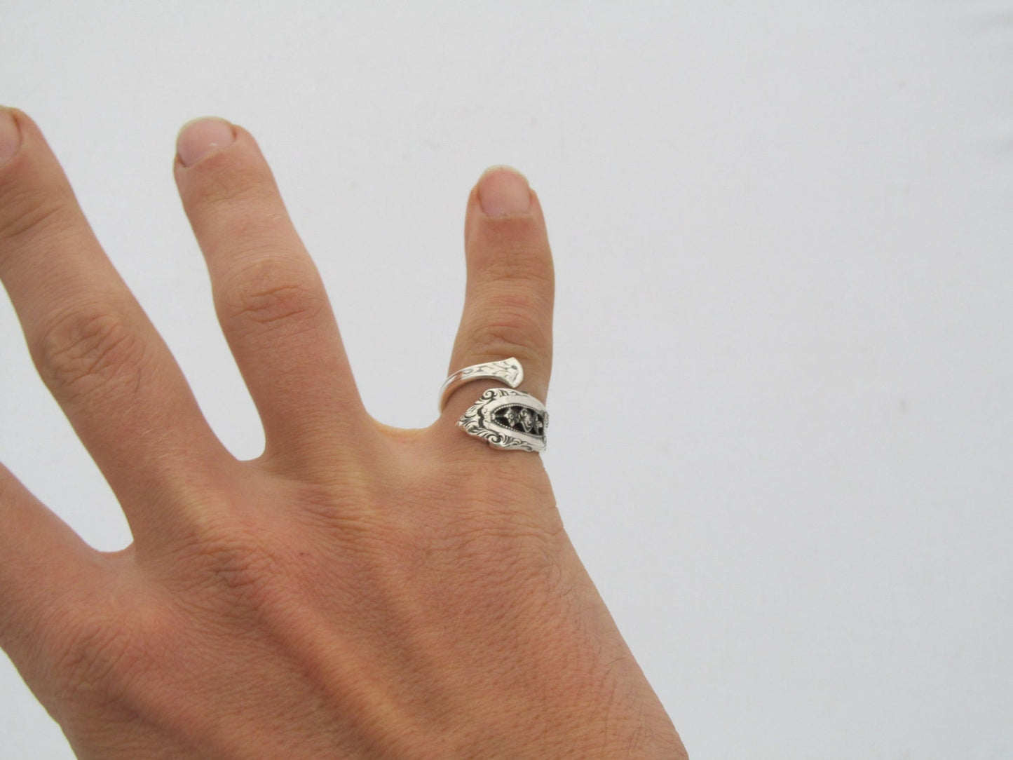 Demitasse Sterling Silver Spoon Ring Rose Point by Wallace Sizes 3 4 5 6 7 8 Dainty Spoon Ring Rose Ring Small Ring Floral Ring