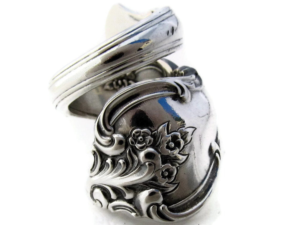 Wrapped Spoon Ring Orleans Pattern Deep Silver