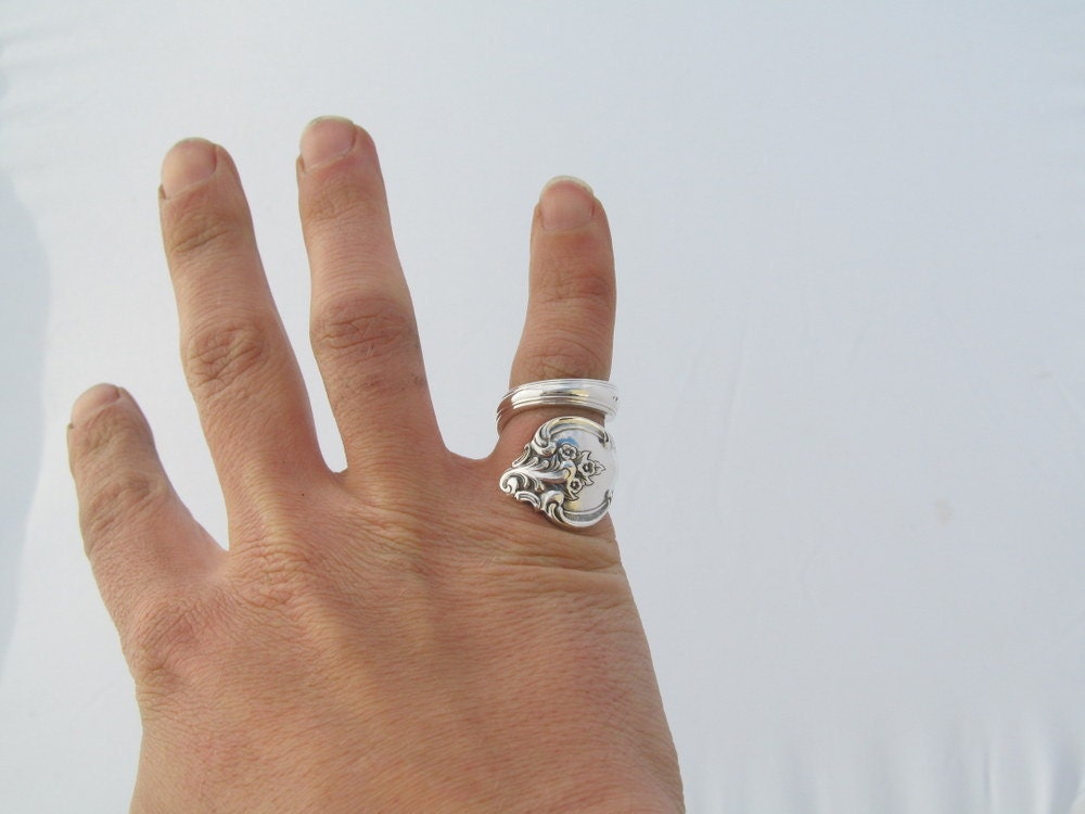 Wrapped Spoon Ring Orleans Pattern Deep Silver