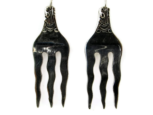 Fork Silverware Earrings Saxony Pattern Sterling Silver Earwires
