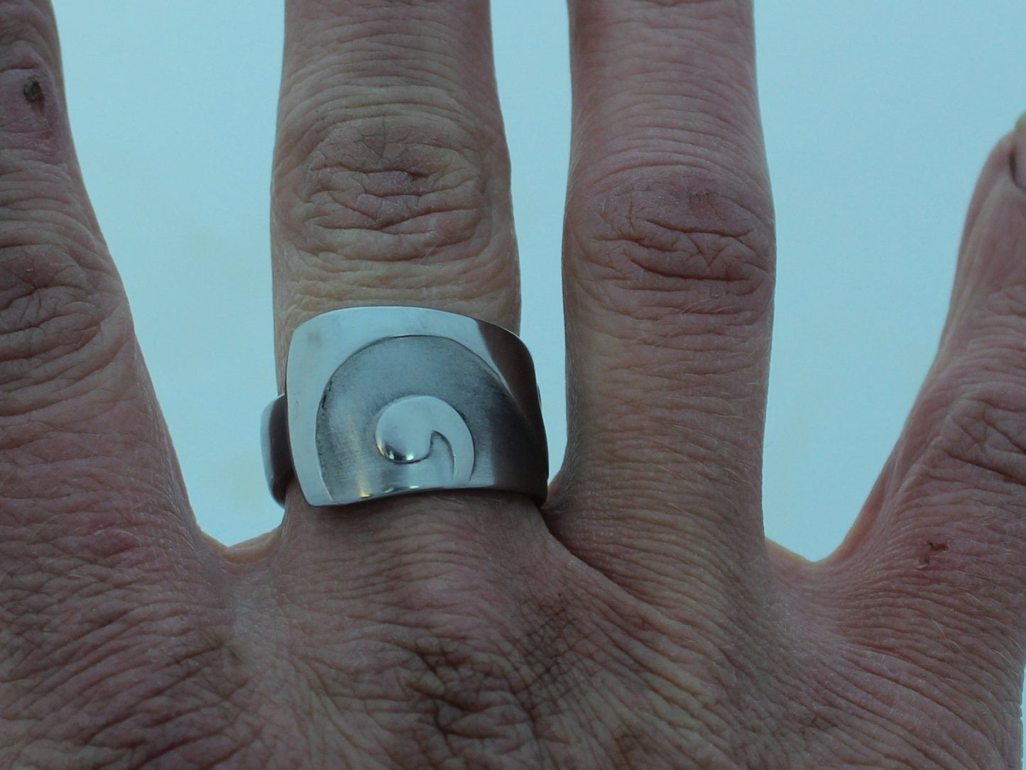 Stainless Steel Spoon Ring Mens Ring Sand Script