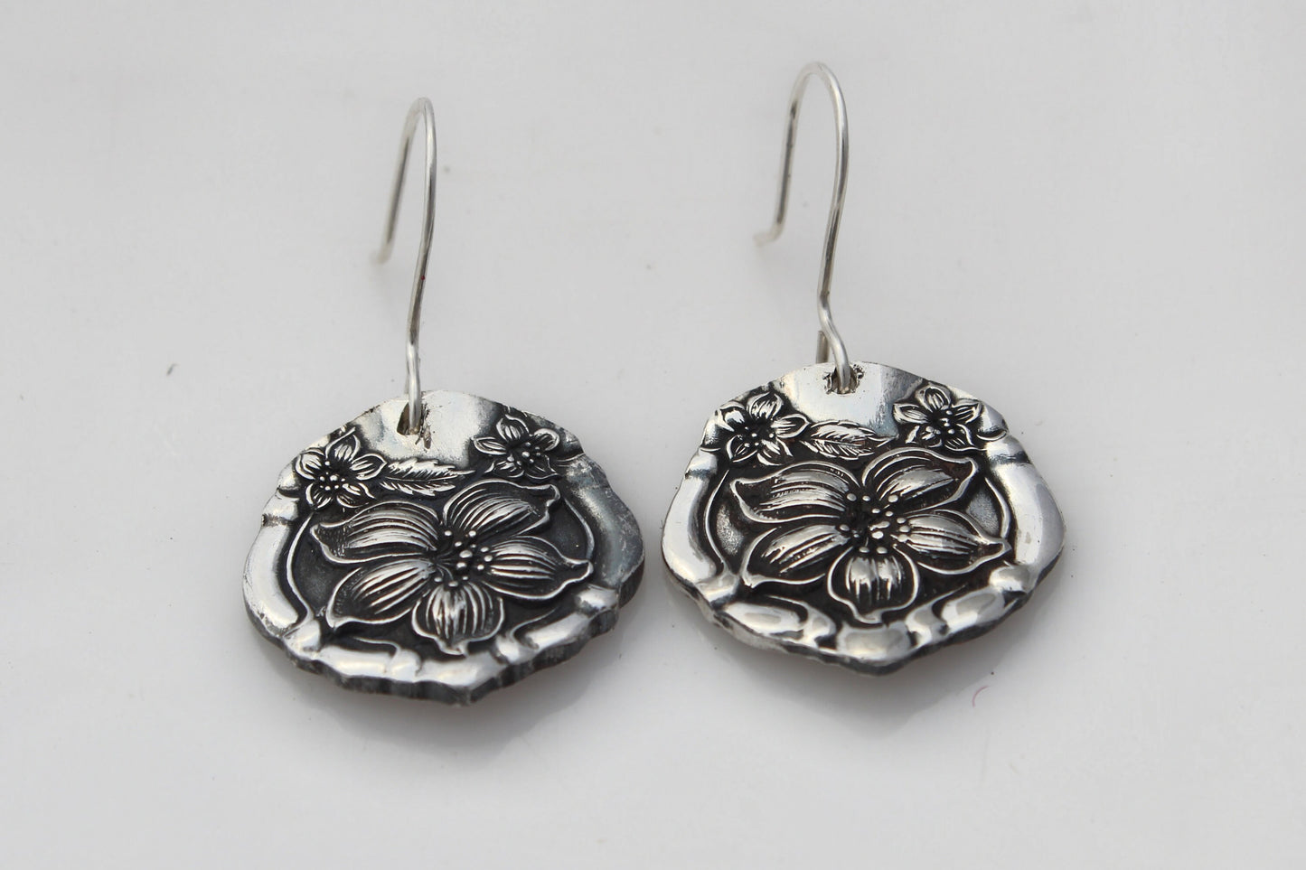 Gorgeous Orange Blossom 1910 Silver Spoon Earrings