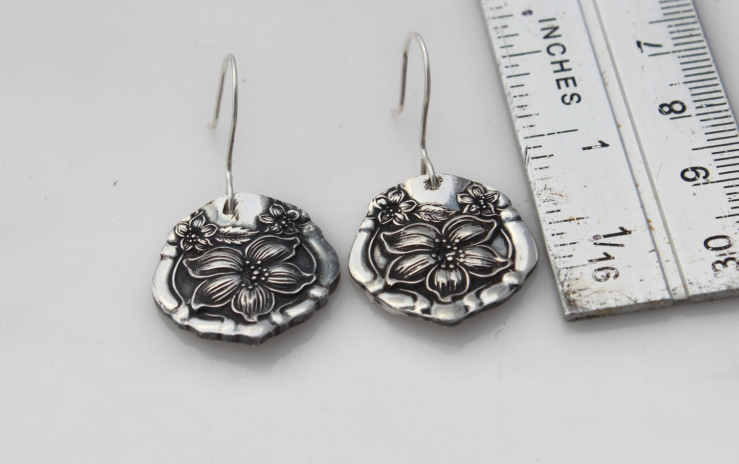 Gorgeous Orange Blossom 1910 Silver Spoon Earrings