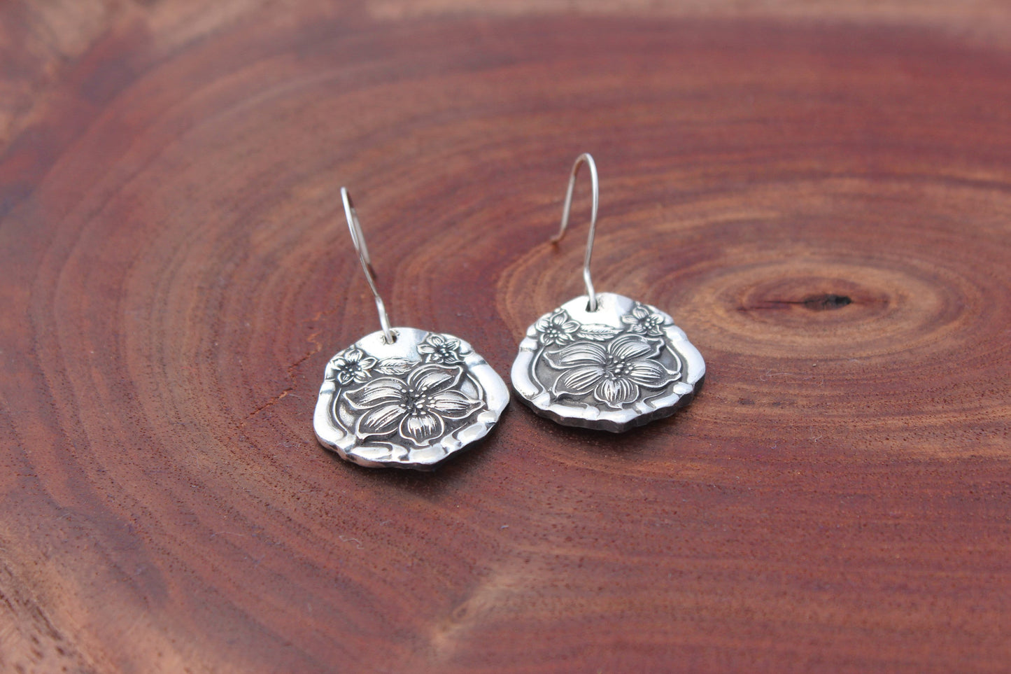 Gorgeous Orange Blossom 1910 Silver Spoon Earrings