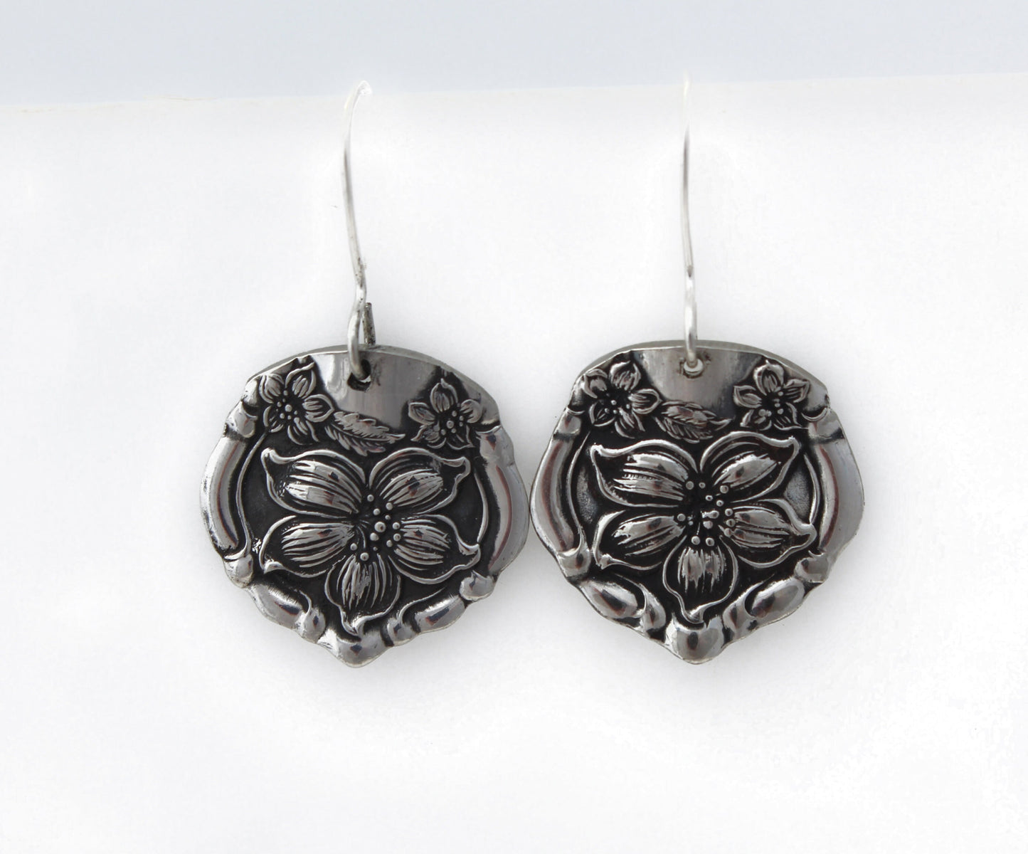 Gorgeous Orange Blossom 1910 Silver Spoon Earrings