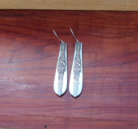 Royal Rose Silver Spoon Earrings 1939 Silverware Jewelry