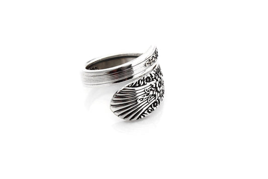 Silver Mist Wrapped Spoon Ring 1935 Marigold or  Floral Silverware Jewelry