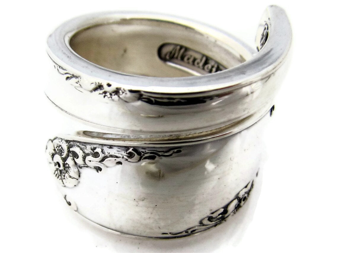 Spoon Ring Sterling Silver Madiera size 6-12  Wrapped Mondernist Style