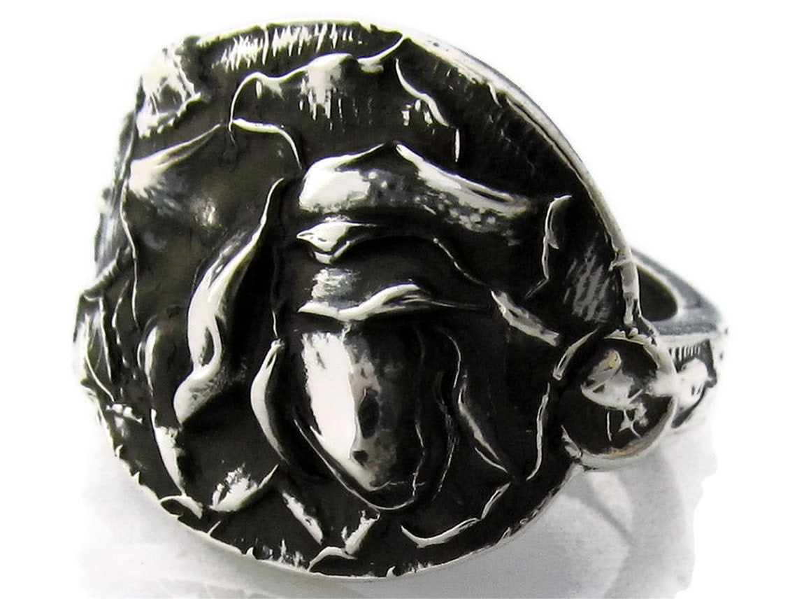 Sterling Silver Spoon Ring High Detail Rose