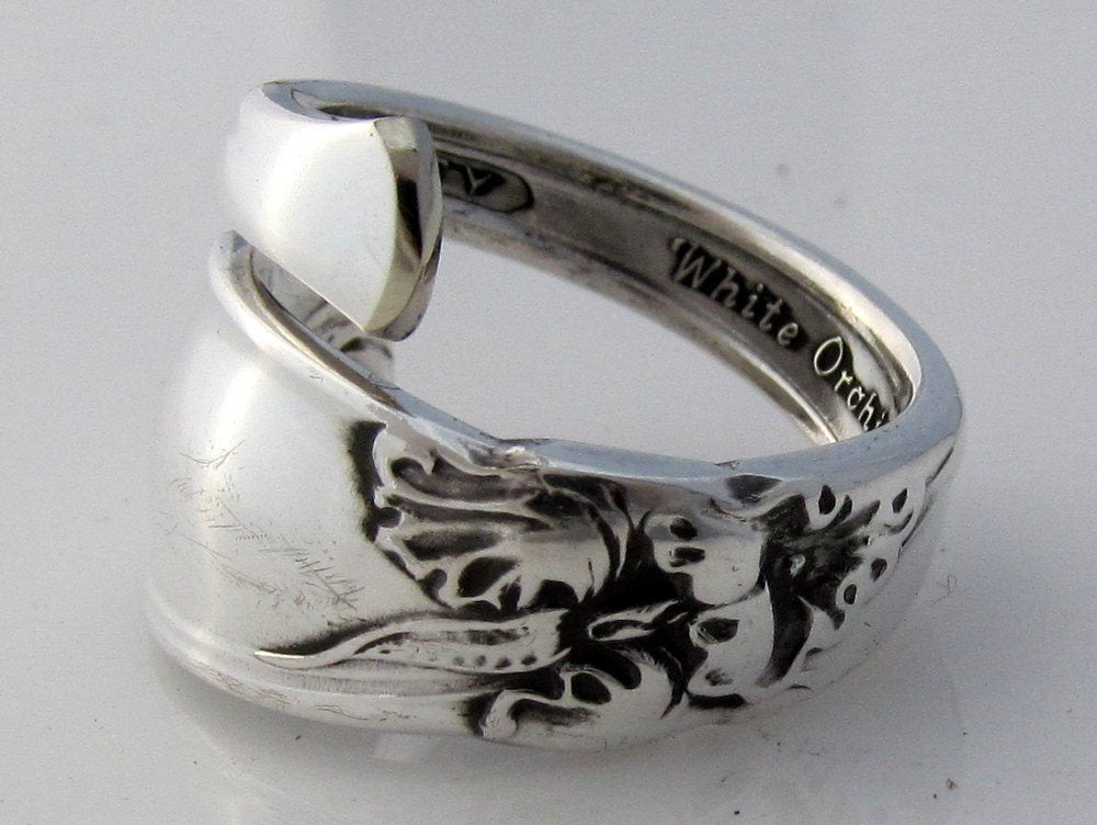 Demitasse Spoon Ring White Orchid Wrapped Ring Dainty Ring