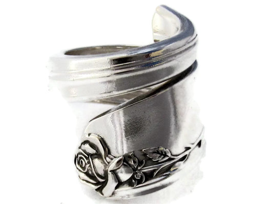 Spoon Ring Long Stemmed Rose Pattern size 5 6 7 8 9 10 11 12 13 14 15