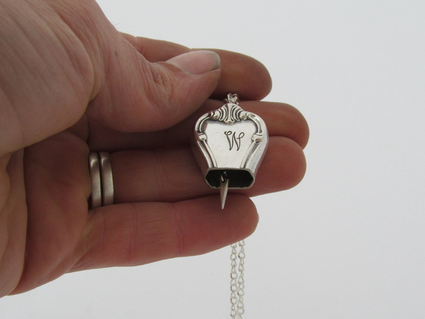 Knife Bell Necklace Pendant Signature W Monogram 1950