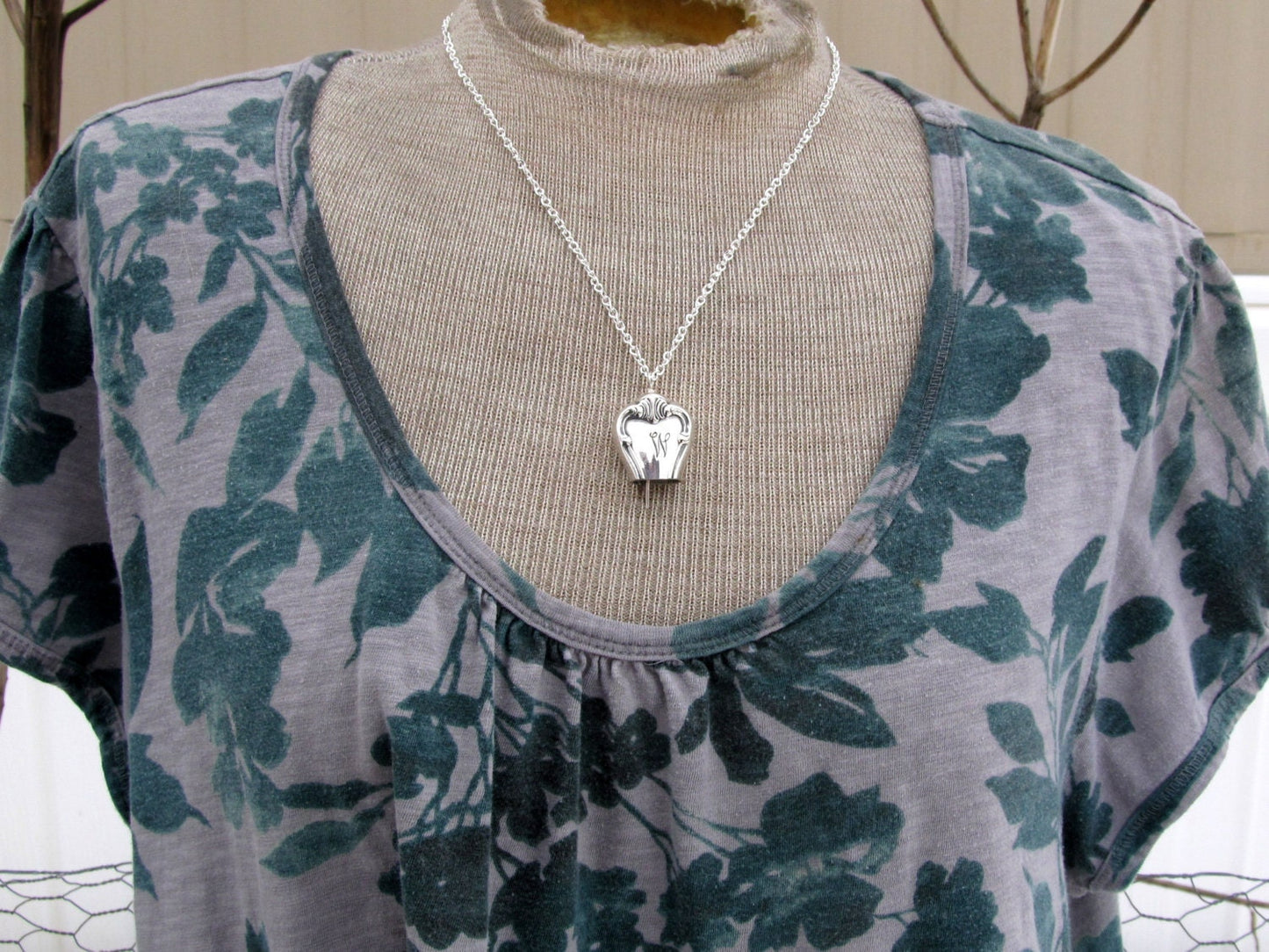 Knife Bell Necklace Pendant Signature W Monogram 1950