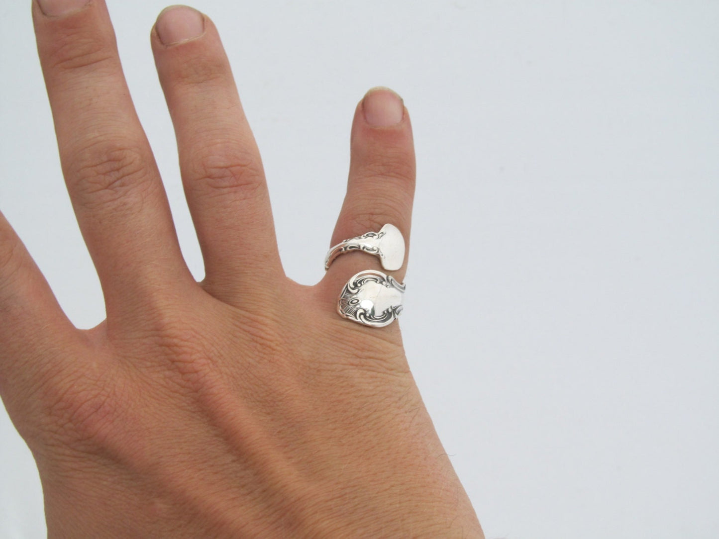 Sterling Silver Spoon Ring Size 3 - 8 Strasbourg Wrapped Adjustable Demitasse