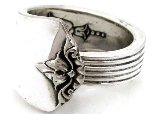 Art Deco Spoon Ring Guild Pattern Men Spoon Ring Mens Ring Gift for Him