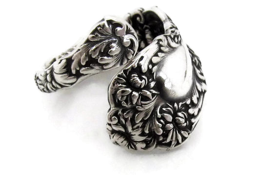 Sterling Silver Spoon Ring Size 5-8 Imperial Chrysanthemum