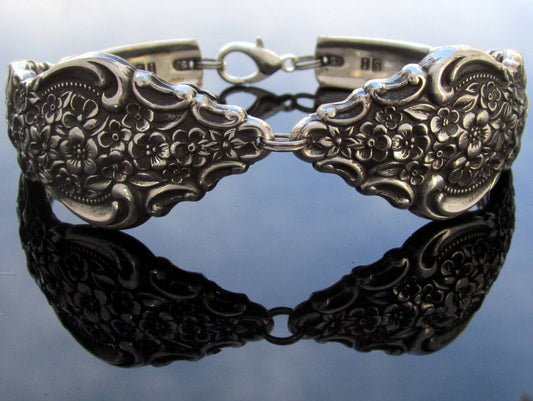 Spoon Bracelet Silver Renaissance, 1971 SIlverware jewelry, Floral Made From Dinner Forks, available in small, medium, and large sizes