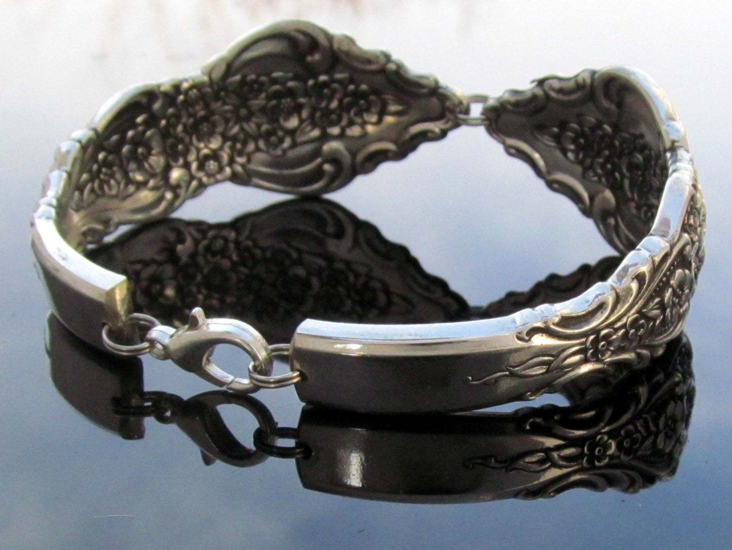 Spoon Bracelet Silver Renaissance, 1971 SIlverware jewelry, Floral Made From Dinner Forks, available in small, medium, and large sizes
