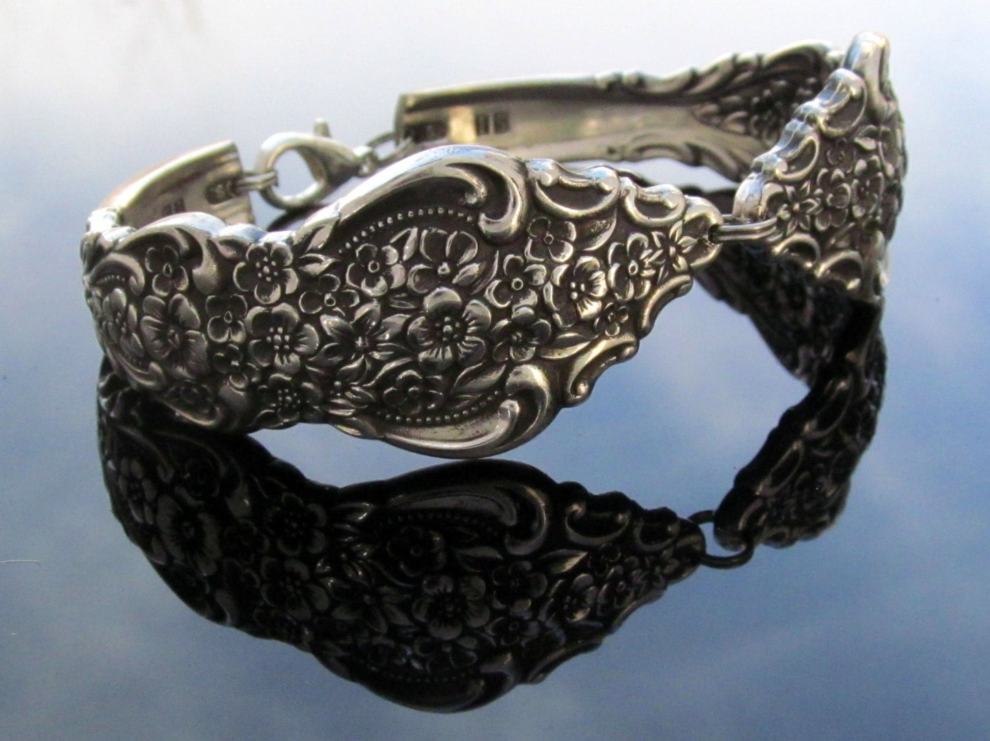 Spoon Bracelet Silver Renaissance, 1971 SIlverware jewelry, Floral Made From Dinner Forks, available in small, medium, and large sizes