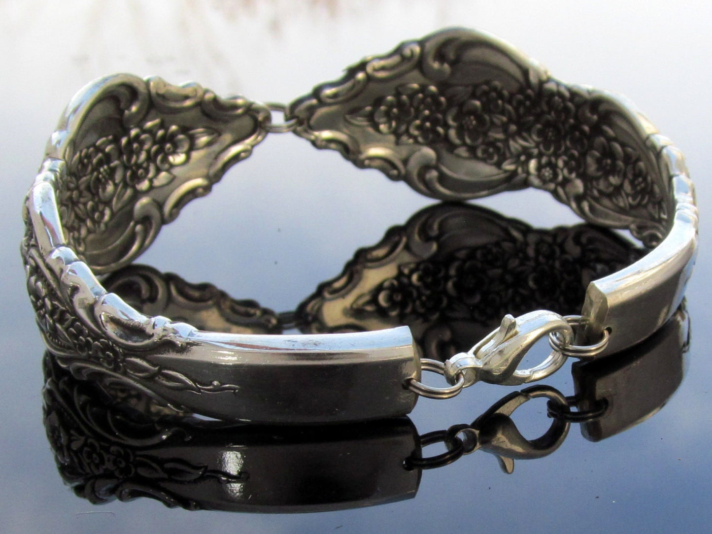 Spoon Bracelet Silver Renaissance, 1971 SIlverware jewelry, Floral Made From Dinner Forks, available in small, medium, and large sizes