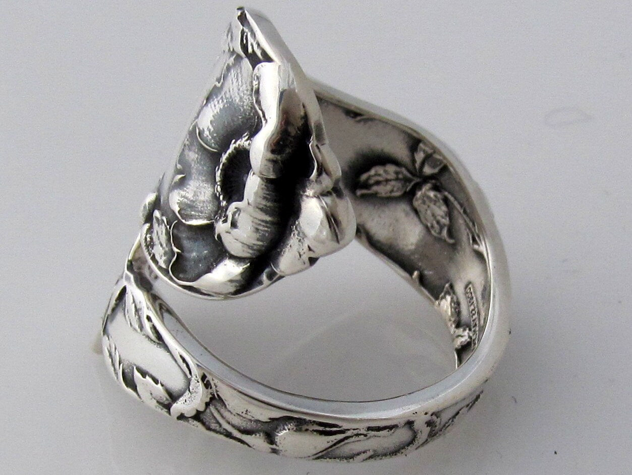 Wild Rose Sterling Spoon Ring Les Cinq Fleurs Art Nouveau 1900 Demitasse Ring