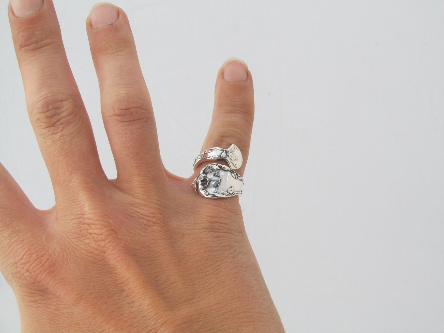 Wild Rose Sterling Spoon Ring Les Cinq Fleurs Art Nouveau 1900 Demitasse Ring