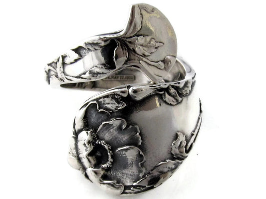 Wild Rose Sterling Spoon Ring Les Cinq Fleurs Art Nouveau 1900 Demitasse Ring